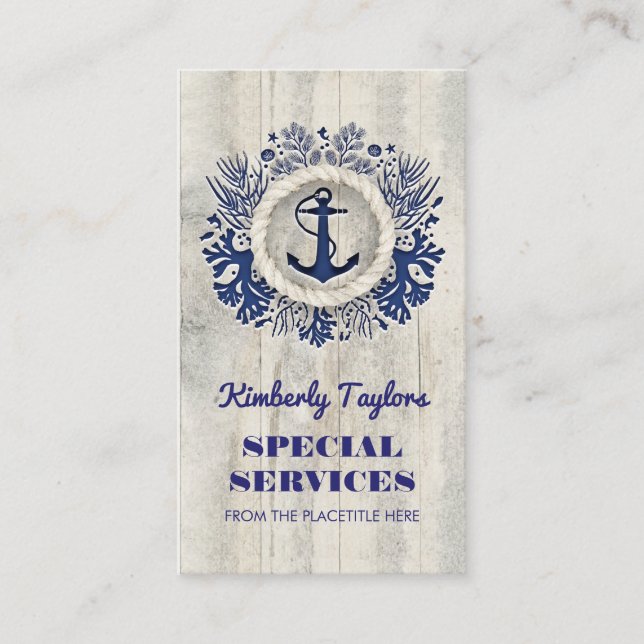 Tarjeta De Visita Nautical Anchor Rustic Driftwood (Anverso)
