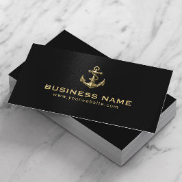 Tarjeta De Visita Nautical Gold Boat Anchor Profesional Negro
