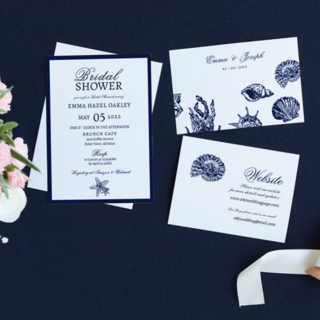 Tarjeta De Visita Nautical Oceanic dark navy Wedding Website Card (Subido por el creador)
