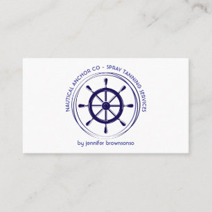 Tarjeta De Visita Nautical Ship Wheel azul marino
