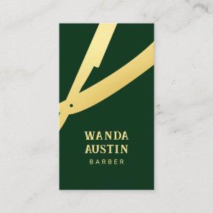 Tarjeta De Visita Navaja de barbero roja falsa dorada y verde código