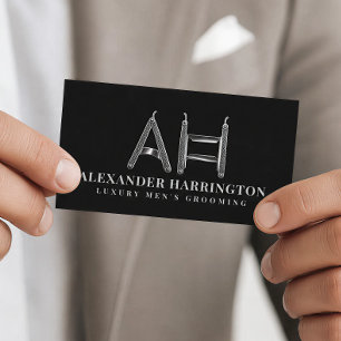 Tarjeta De Visita Navaja Metálica Monograma Barber Shop