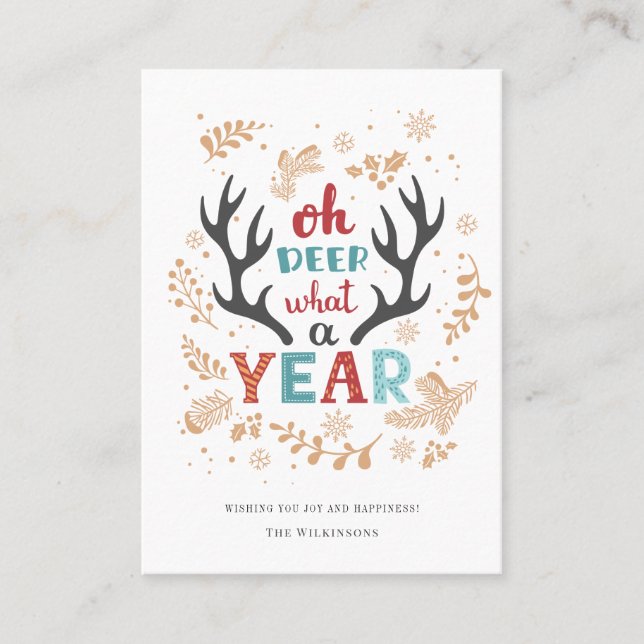 Tarjeta De Visita Navidades 2021 Oh Deer What A Year Holiday Card (Anverso)