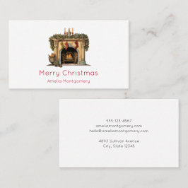 Tarjeta De Visita Navidades acogedores de la chimenea de Victoria