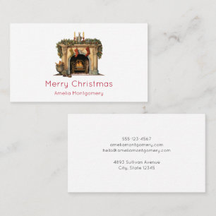 Tarjeta De Visita Navidades acogedores de la chimenea de Victoria