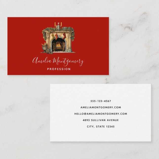 Tarjeta De Visita Navidades acogedores de la chimenea de Victoria (Anverso / Reverso)