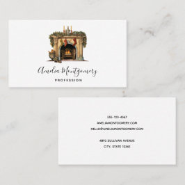 Tarjeta De Visita Navidades acogedores de la chimenea de Victoria