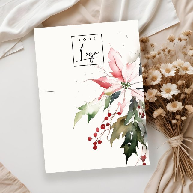Tarjeta De Visita Navidades Berry Poinsettia Foliage Necklal Logo (Subido por el creador)
