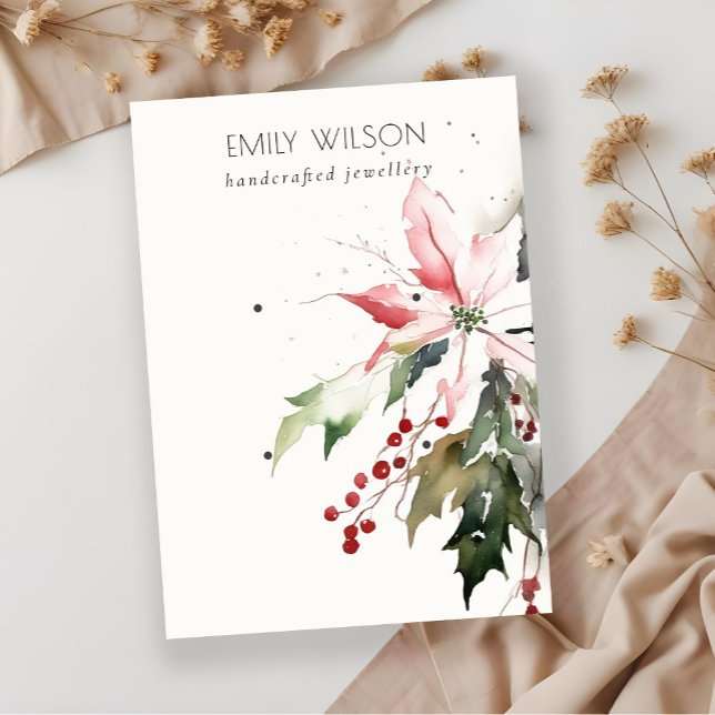 Tarjeta De Visita Navidades Berry Poinsettia Watercolor 2 Earring (Subido por el creador)