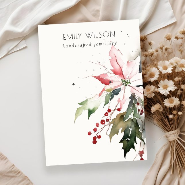 Tarjeta De Visita Navidades blandos Berry Poinsettia Watercolor Earl (Subido por el creador)