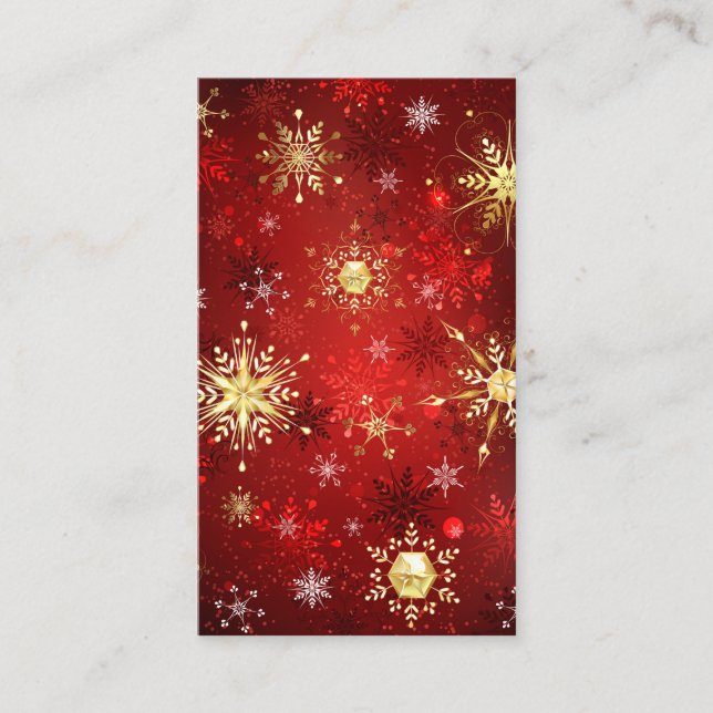 Tarjeta De Visita Navidades Copos de nieve dorados con fondo rojo (Anverso)