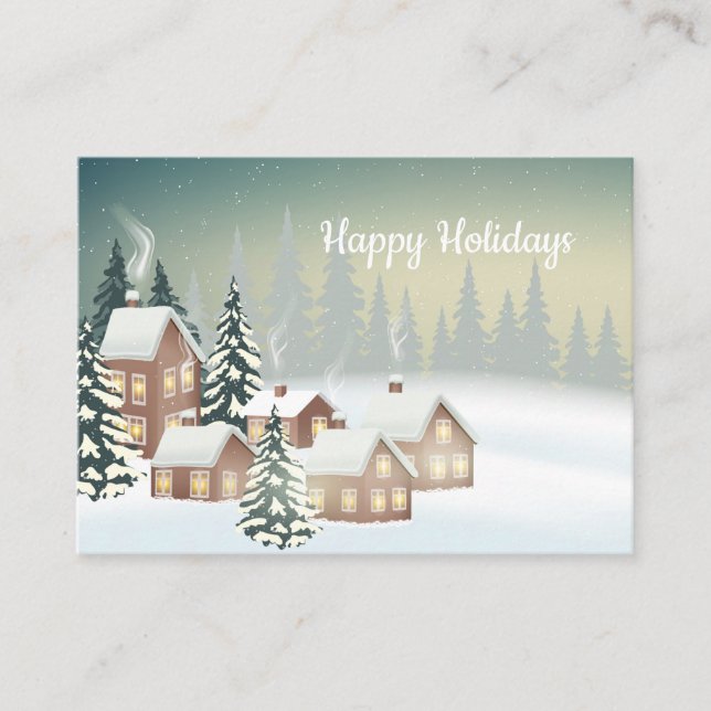 Tarjeta De Visita Navidades de árboles de aldeas cubiertas de nieve (Anverso)