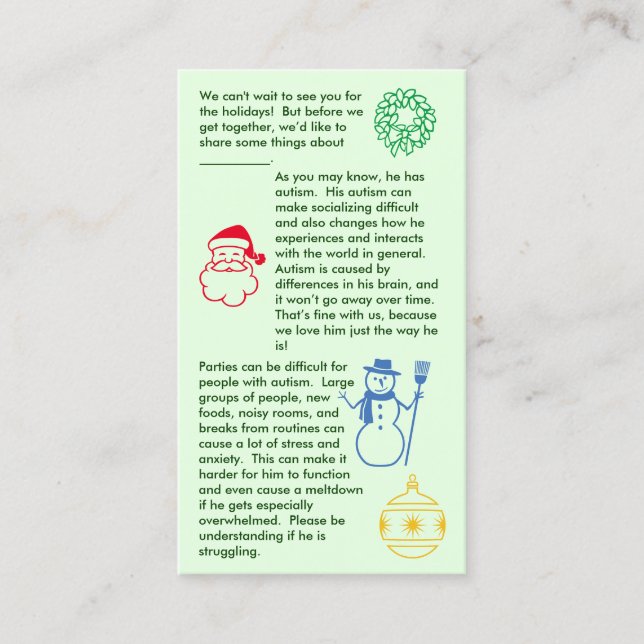Tarjeta De Visita Navidades de autismo - Boy Business Card (Anverso)