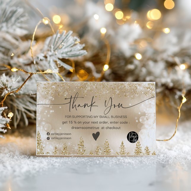Tarjeta De Visita Navidades de copo de nieve Gold Winter Pedido Grac (Gold Winter Snowflake Christmas Order Thank You Business Card)