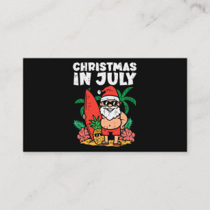 Tarjeta De Visita Navidades De Santa Surfer Beach En Julio, Verano D