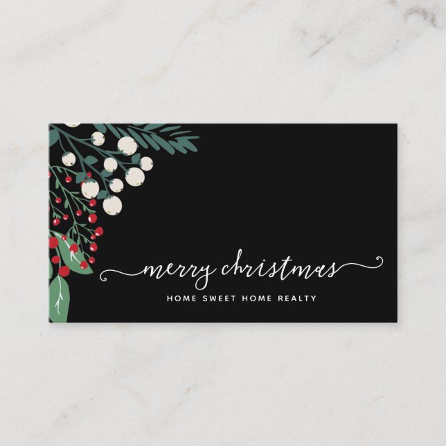 Tarjeta De Visita Navidades de Winter Greenery Holly y Berries (Anverso)