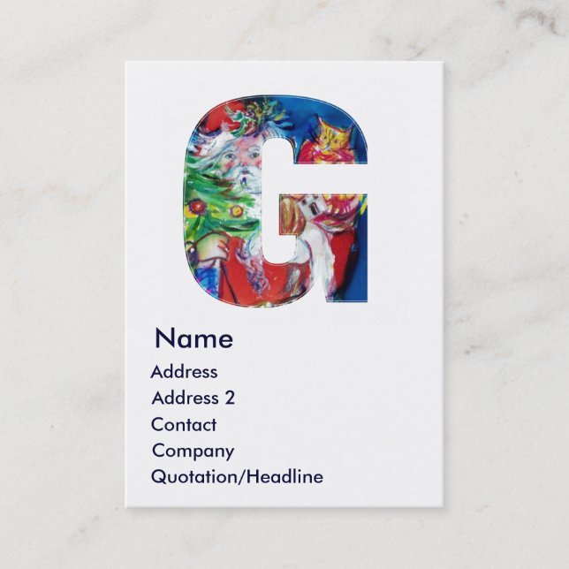 TARJETA DE VISITA NAVIDADES G LETRA / SANTA CON ÁRBOL DE NAVIDAD (Anverso)