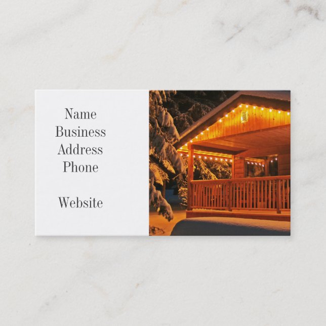 Tarjeta De Visita Navidades hermosos iluminan la cabaña de troncos e (Anverso)