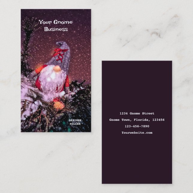 Tarjeta De Visita Navidades Holiday Purpurina de nieve Cute Gnome (Anverso / Reverso)