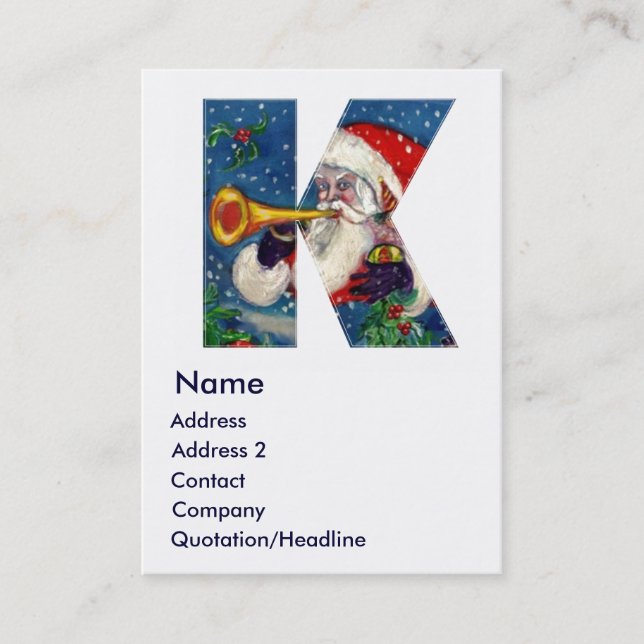 TARJETA DE VISITA NAVIDADES K LETTER / SANTA BUGLER MONOGRAM (Anverso)