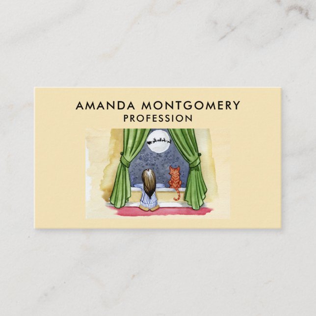 Tarjeta De Visita Navidades llegan a acuarela niños y gatos gatitos (Anverso)