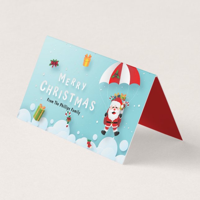 Tarjeta De Visita Navidades paracaidistas de Santa Treat Goodie Bag  (Anverso)