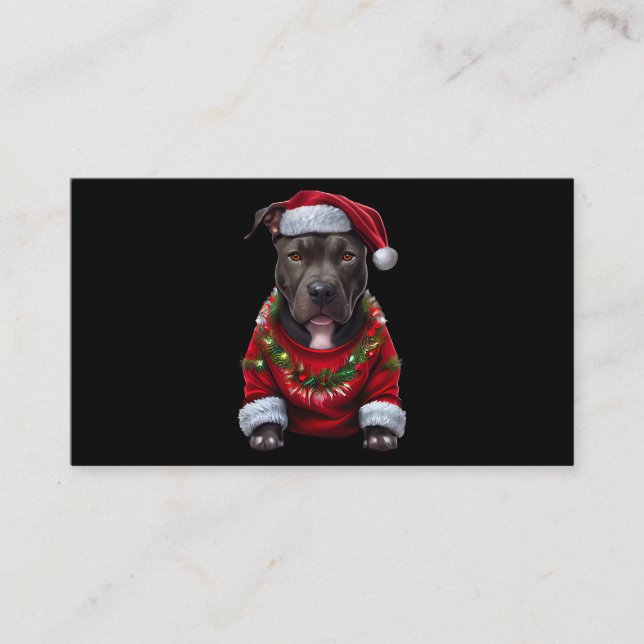 Tarjeta De Visita Navidades Pitbull Dog con Gorra de Papá Noel y Sw (Anverso)