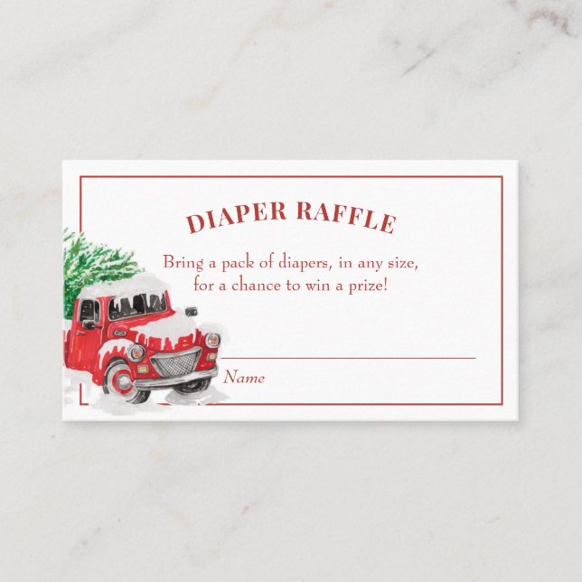 Tarjeta De Visita Navidades Red Truck Baby Shower Diaper Raffle (Anverso)