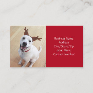 Tarjeta De Visita Navidades rojos de perro de reno blanco sonrientes