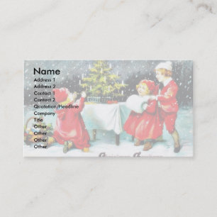 Tarjeta De Visita Navidades saludando con niños jugando alrededor de