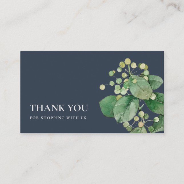 TARJETA DE VISITA NAVY BERRY LEAFY FOLIAGE GREENERY GRACIAS LOGO (Anverso)