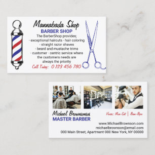 Tarjeta De Visita Navy Blanco Poste de Barbero Simple tijera foto pe