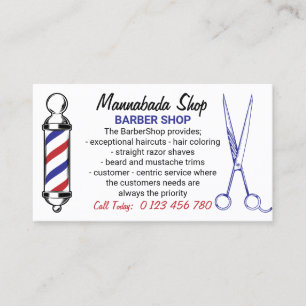 Tarjeta De Visita Navy Blanco Poste de Barbero Simple tijera foto pe