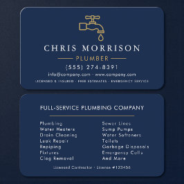 Tarjeta De Visita Navy Blue and Gold Modern Plumbing