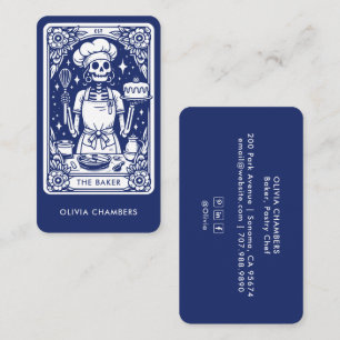 Tarjeta De Visita Navy Blue Baker Tarot Skeleton Pastry Chef