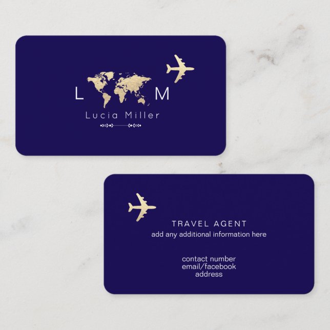 Tarjeta De Visita Navy Blue Business Card for Travel Agents (Anverso / Reverso)