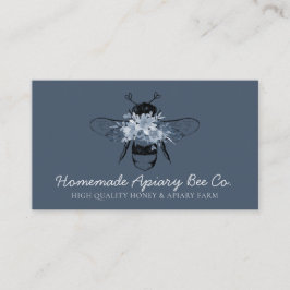 Tarjeta De Visita Navy Blue Classy Heart Floral Apiary Apiary Bee