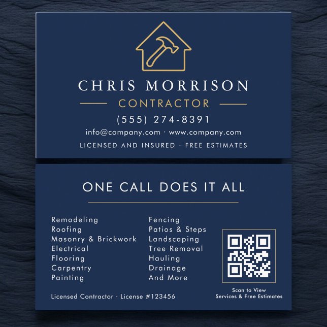 Tarjeta De Visita Navy Blue Construction Company QR Code (Subido por el creador)