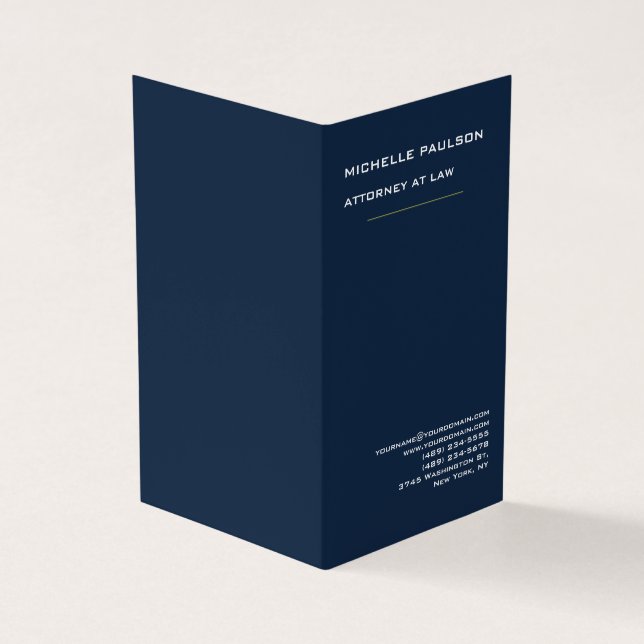 Tarjeta De Visita Navy Blue Elegant Plain Profesional Moderno (Exterior)