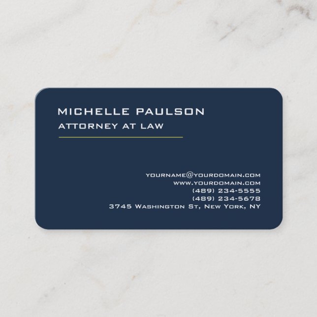 Tarjeta De Visita Navy Blue Elegant Plain Profesional Moderno (Anverso)