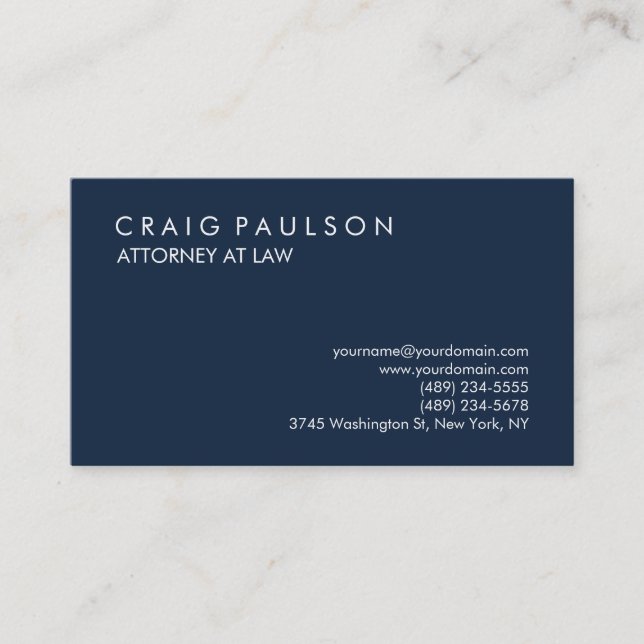 Tarjeta De Visita Navy Blue Elegant Plain Professional (Anverso)