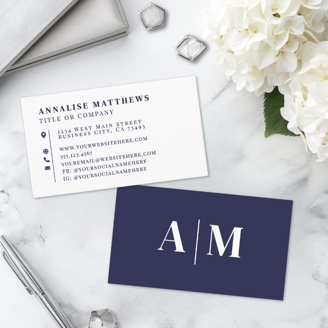 Tarjeta De Visita Navy Blue Elegant Professional (Navy Blue Elegant Professional Business Card )