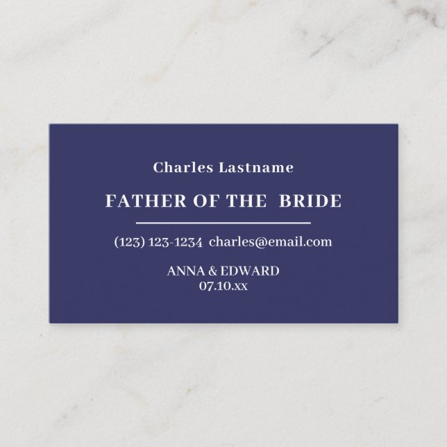 Tarjeta De Visita Navy Blue Father of the Bride Business Cards (Anverso)