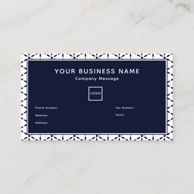 Tarjeta De Visita Navy Blue Geometric Pattern on White (Anverso)
