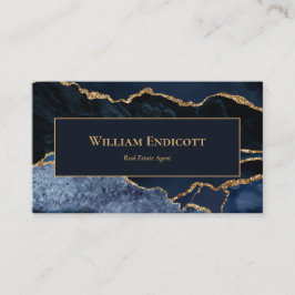 Tarjeta De Visita Navy Blue Gold Agate Inmobiliaria Profesional