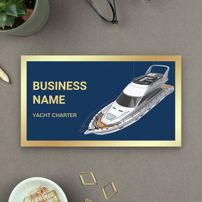 Tarjeta De Visita Navy Blue Gold Carta de yates de lujo (Subido por el creador)