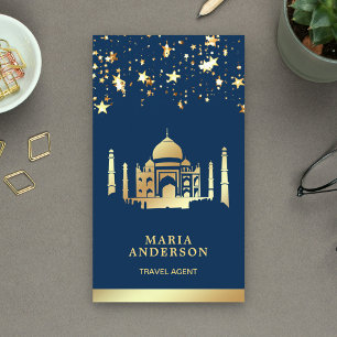 Tarjeta De Visita Navy Blue Gold Confetti Taj Mahal Travel Agent