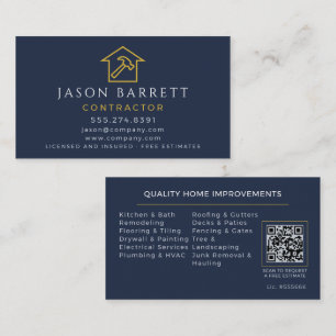 Tarjeta De Visita Navy Blue Gold Contratista Remodelación Servicios
