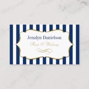 Tarjeta De Visita Navy Blue Gold Elegant Boda Hair