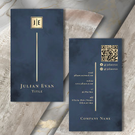 Tarjeta de visita Navy Blue Gold Elegant Luxe Mono